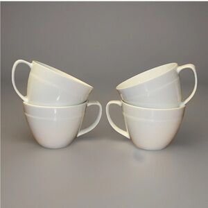 (4) Pottery Barn Textured White Porcelain Tea Coffee Cups 8 Floz EUC
